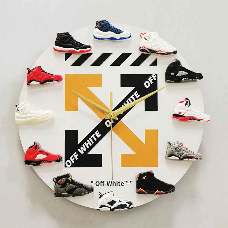 Wholesale custom AJ  wall clock home decor diy sneaker 3d wood  jordan nike shoes clock silent wall clocks