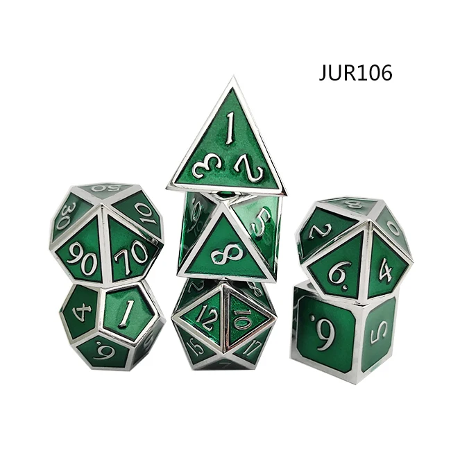 Polyhedral metal dice set enamel color printed custom 20 sided dice packed with velvet bag