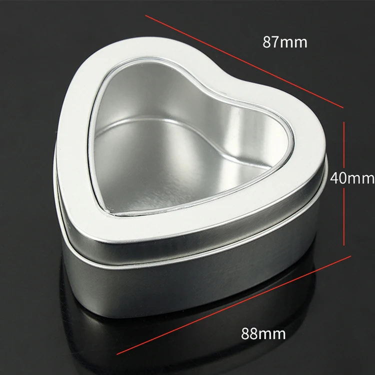 8oz Empty Heart Shaped Silver Metal Tins with Clear Window for Candle Making/Candies/Gifts/Treasures