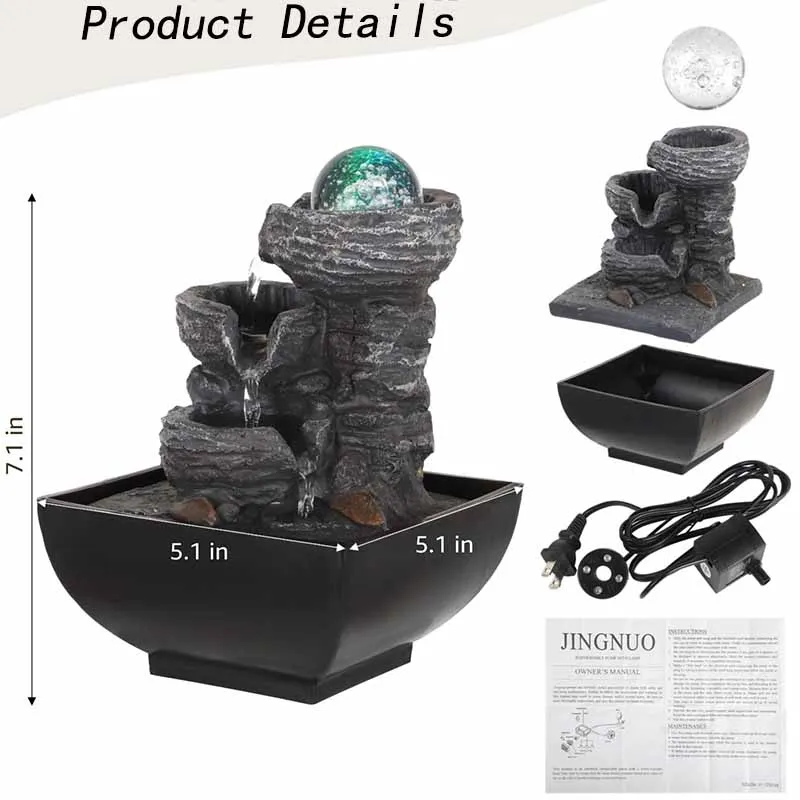 Wholesale Indoor Zen Meditation Relaxation Decor Desk Waterfall 3 Tier Rock Water Fountain Resin Tabletop Small  Fountain