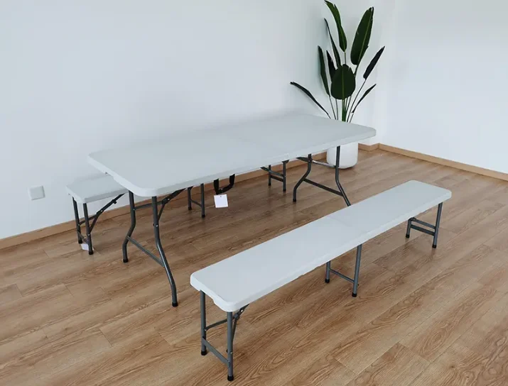 Modern Outdoor Garden Patio Picnic Plastic Foldable White  Rectangular Folding Table and Bench Sets