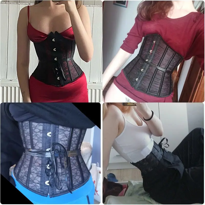 Sexy Corset Women Gothic Corset Top Curve Shaper Modeling Strap Slimming Waist Belt Lace Corsets Bustiers Black White