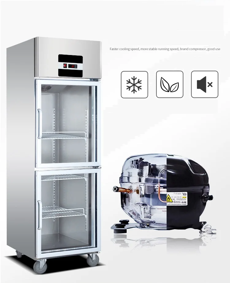 500L Stainless Steel Kitchen Refrigerator Equipment with Single Glass Door Beverage Beer Display Fridge