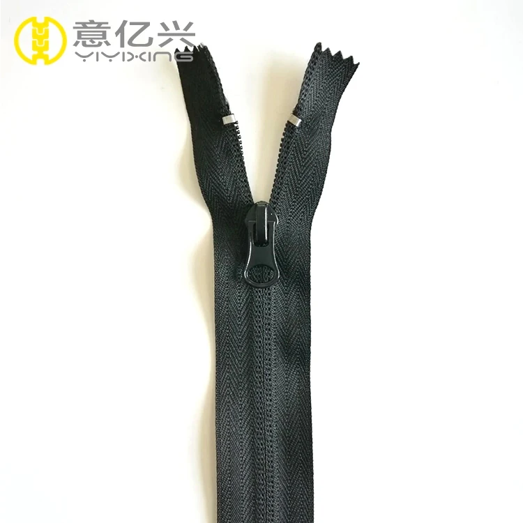 
Hidden teeth auto lock slider #5 close end black reverse nylon zipper 