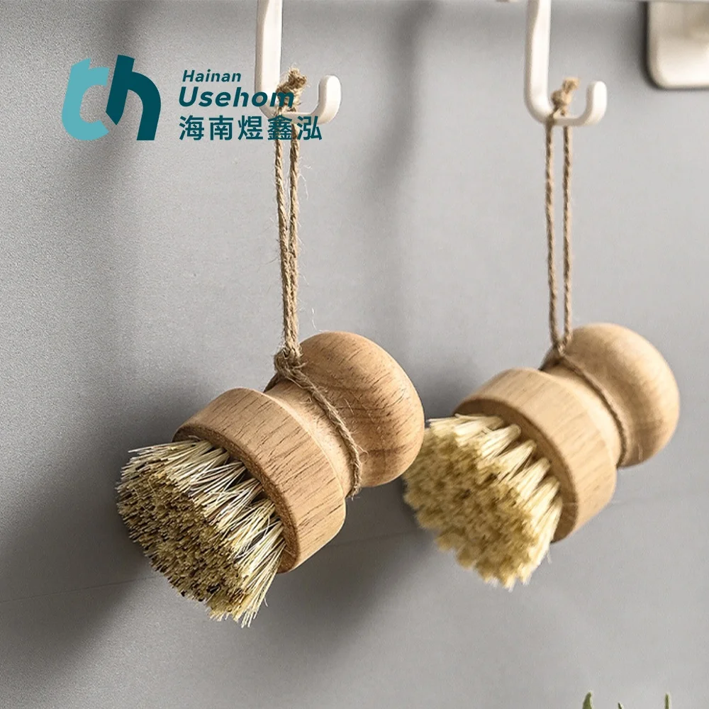 Kitchen Cleaning Brush with Bamboo Wooden Wood Sisal Bristles Brushes for Vegetable Fruit Dish Pot Plate Scrubber