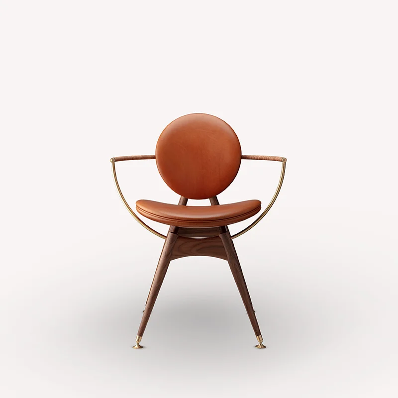Danish designer circle chair high end club hotel chair leather walnut metal industrial chair