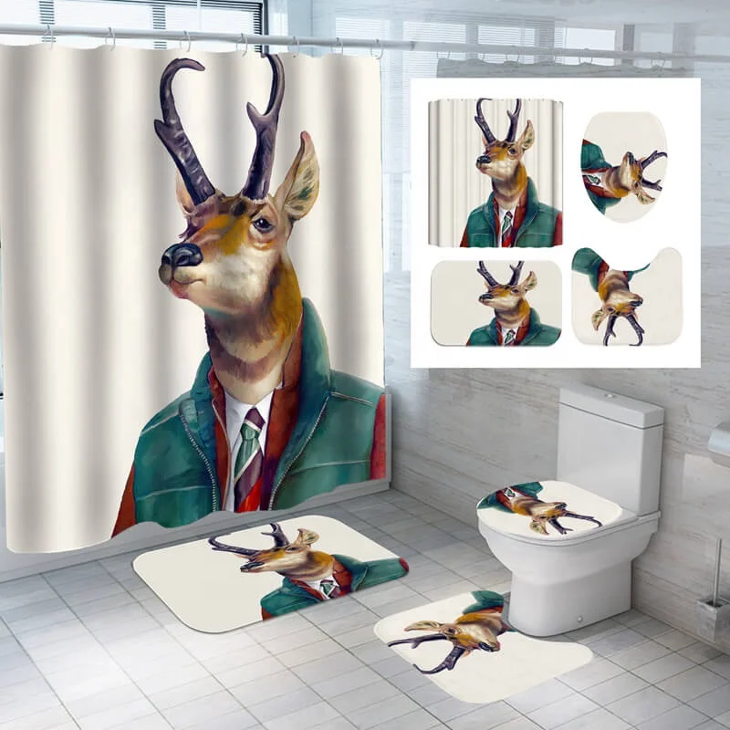 I @ home Экологичная занавеска для душа и ковер из полиэстера с принтом в виде дерева оленя