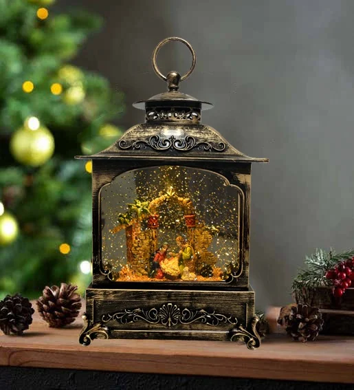  Low MOQ Indoor Holiday Decor Lantern Nativity Custom Family Acrylic Snow
