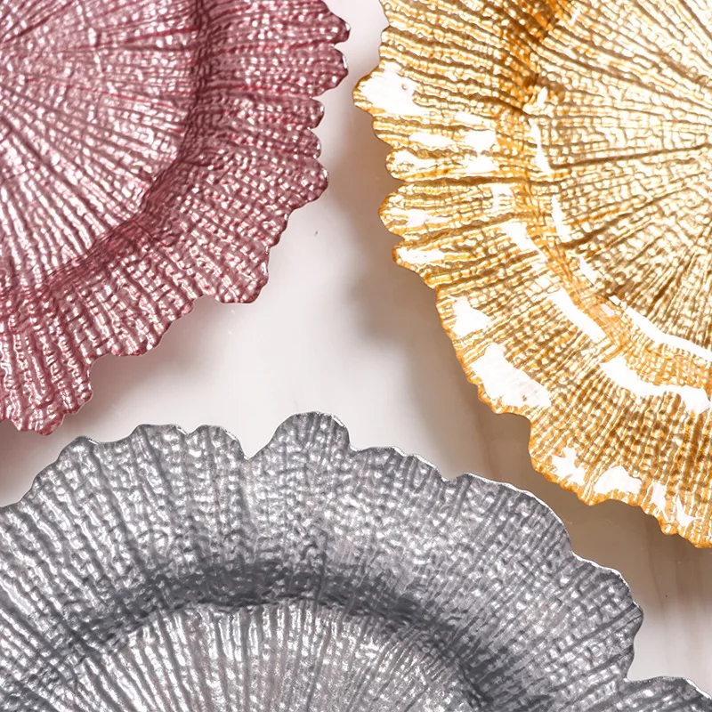 Wholesale Hot Sale Elegant Glass Charger Plate with Gold Rim Wedding Chargers