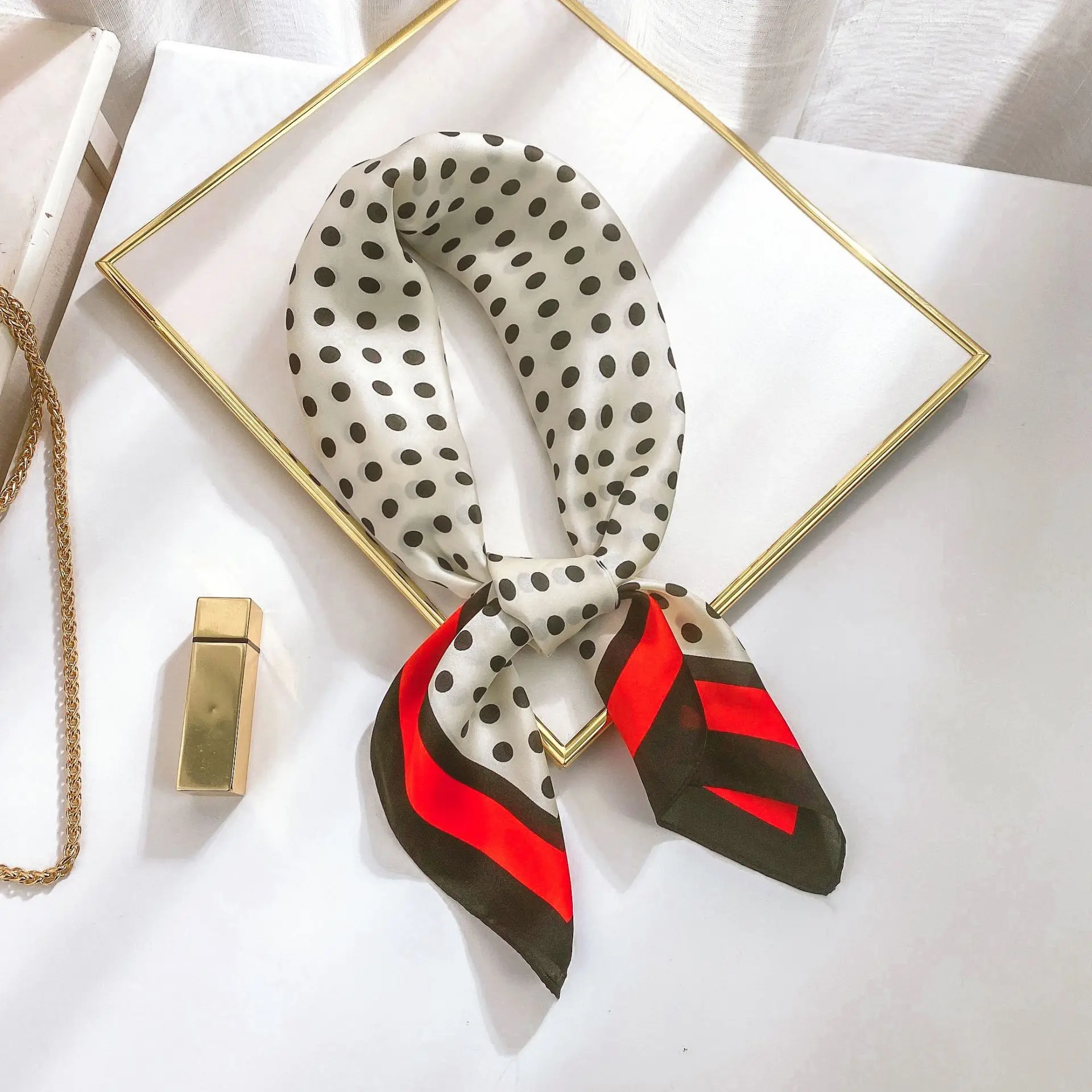 satin scarf custom printing design silk personalized digitally square black white women handkerchief shawl hair