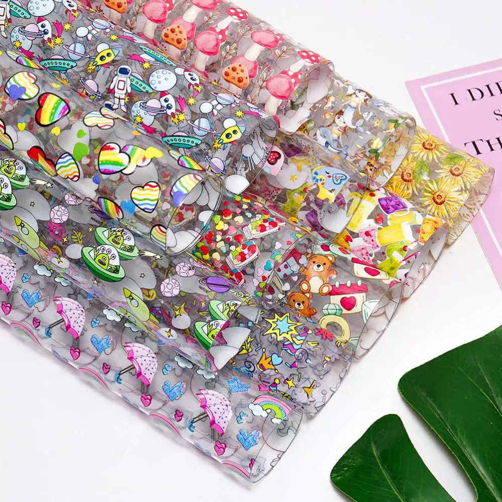 30*120Cm Transparent PVC Vinyl Leather Cartoon Printing PVC Clear See Fabric For Sewing Patchwork