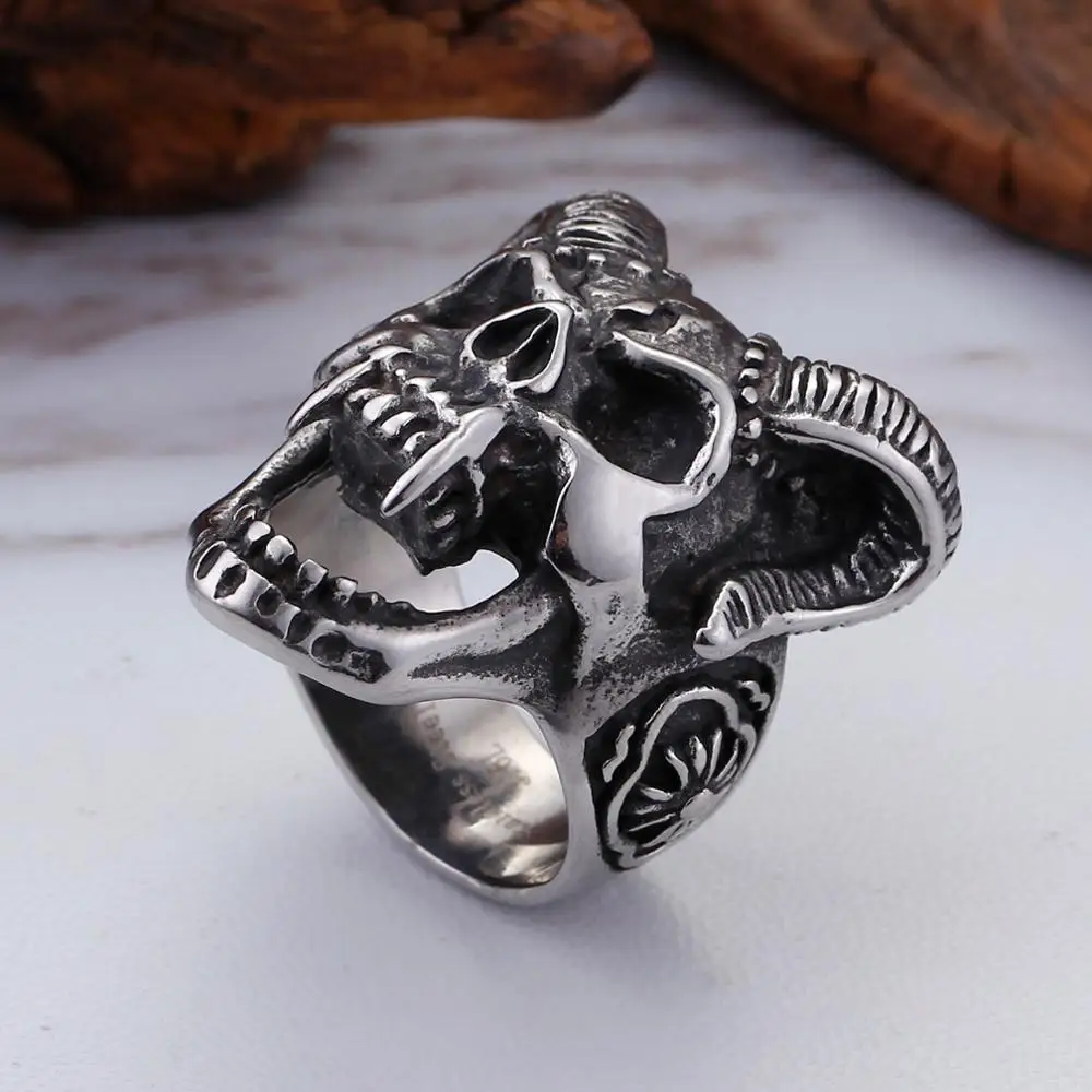 KALEN Wholesale 316L Stainless Steel Punk Demon Skull Rings