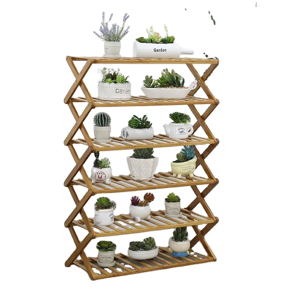 Cheap Wholesale 12 pairs 3 tier plant stand bamboo shoe rack storage folding shoe racks furniture living room for home