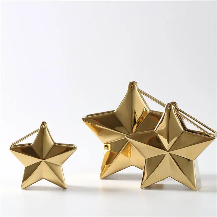 Luxury Wedding Christmas Ramadan Festival Eid Decor Gold Star Shape Flower Vase With Gold Metal Hanging Rope