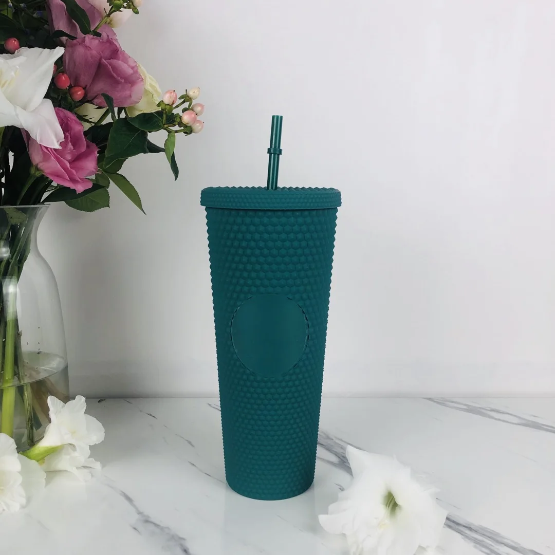 Hot Selling customized 24oz coffee cup Double Wall BPA Free Plastic Cup tumbler cups Studded Tumbler with Straw