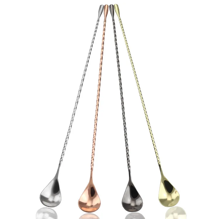 Custom Logo Stainless Steel Bar Spoon 27/30/33/40/50cm Swizzle Stick Cocktail Silver Gold Black Cocktail Spoon