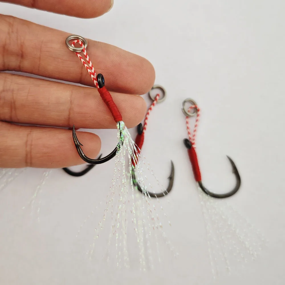 Alpha Assist jig Hook 10#-20# black stainless steel with bright silk fishing bait hook