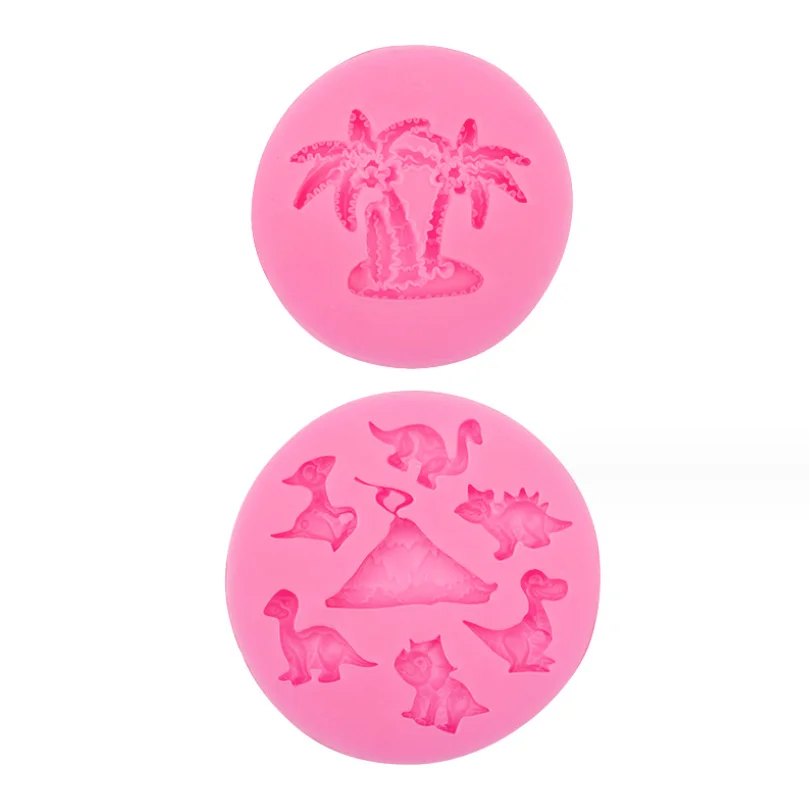 2 Pcs Dinosaur Liquid Silicone Fondant Molds Set 3D Coconut Tree Cake Baking Tools For Chocolate Cookie Decoration