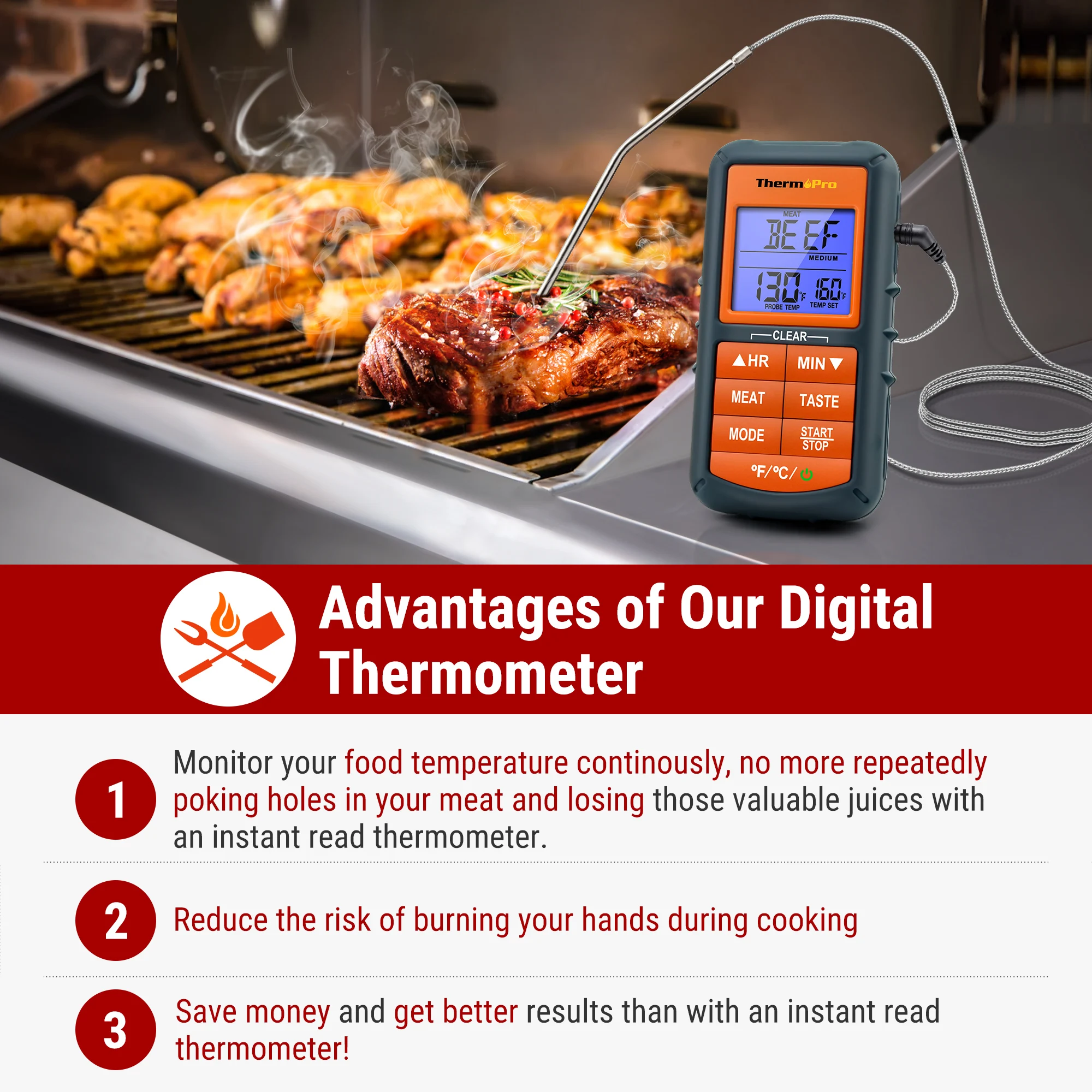 Топ продаж цифровой термометр ThermoPro TP06B для приготовления пищи в духовке с щупом