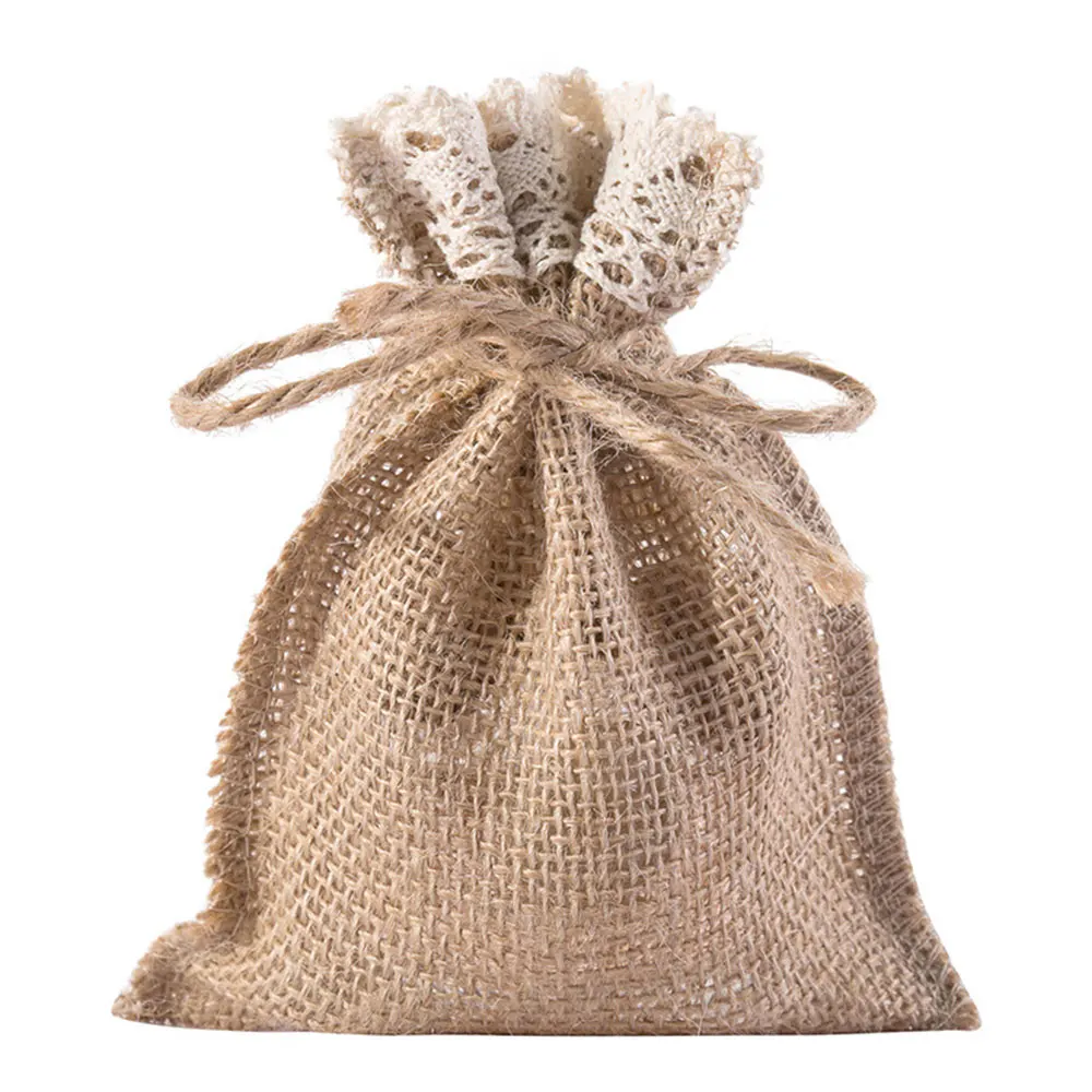 Custom Sized Gift Pouch Bags Packaging Jute Burlap Storage Bags Cotton Linen Drawstring Bags