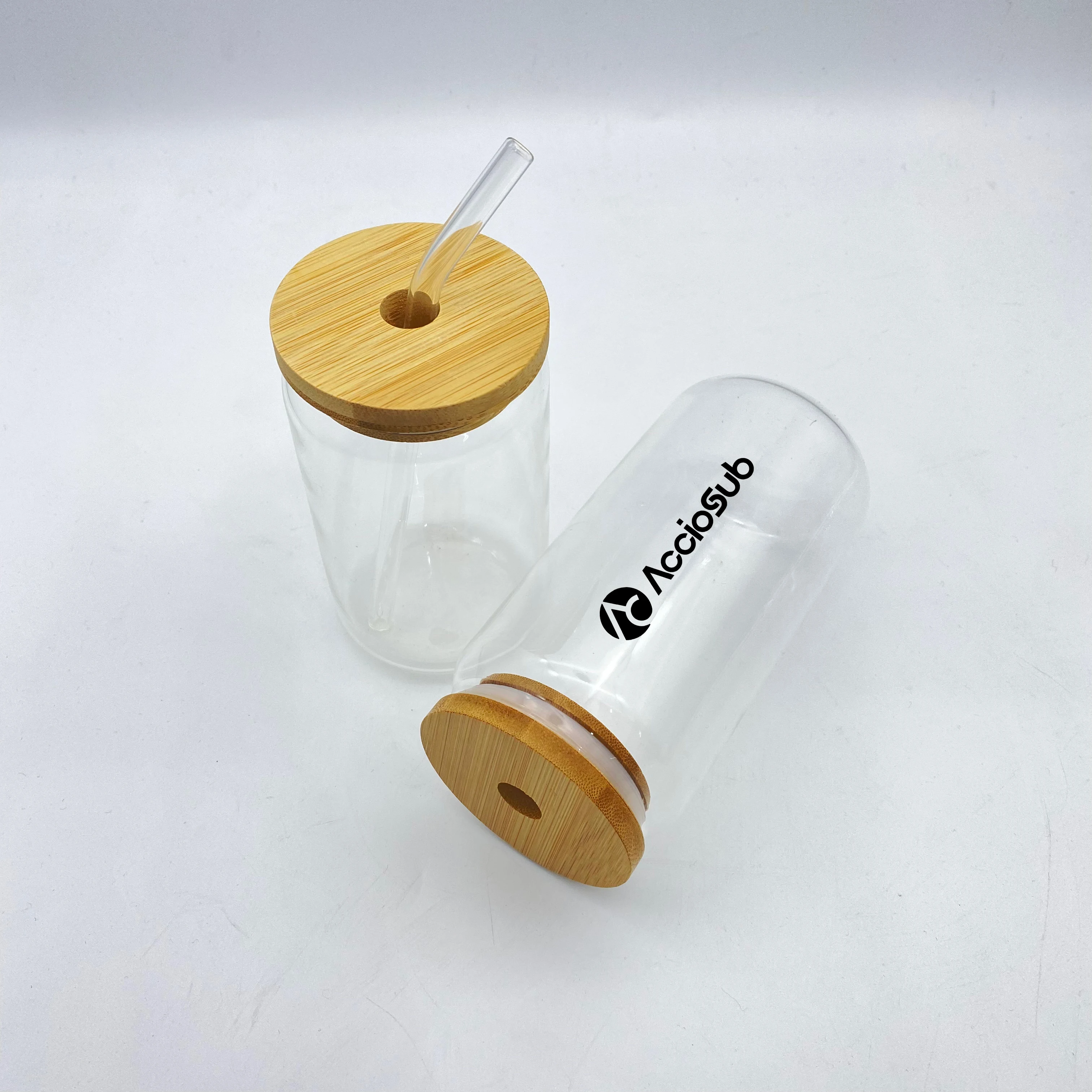 Top Popular New Design Heat Transfer Clear Can Craft Printing Photo DIY Bamboo Lid Jar Custom Sublimation Blank Glass Coke Can