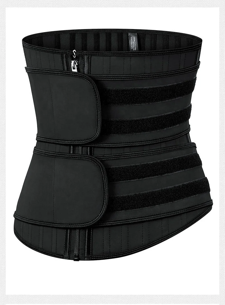 Custom 25 Steel Bones Front Zip Up Detachable Double Belt Adjustable Women Tummy Latex Waist Cinchers Shaper Latex Waist Trainer