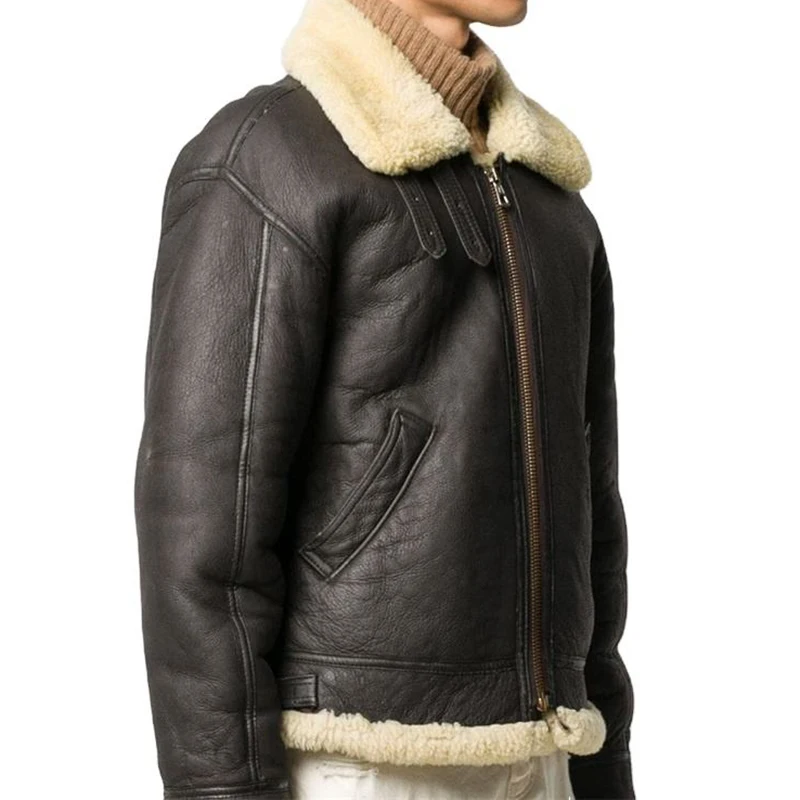 High quality motorcycle zippered winter sheepskin streetwear jacket for men