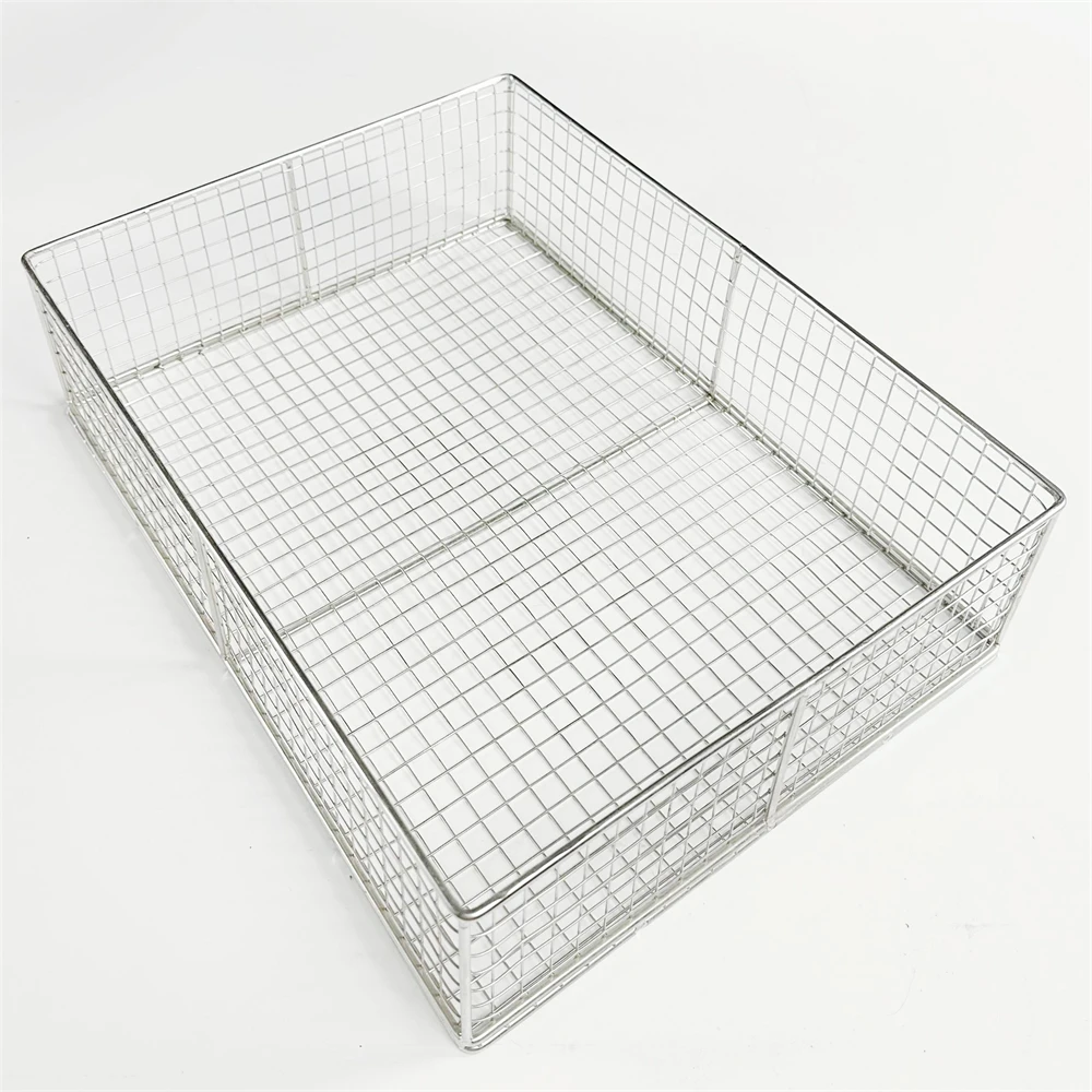 Custom Storage Basket With Handle 304 stainless steel wire mesh sterilization basket/mesh basket