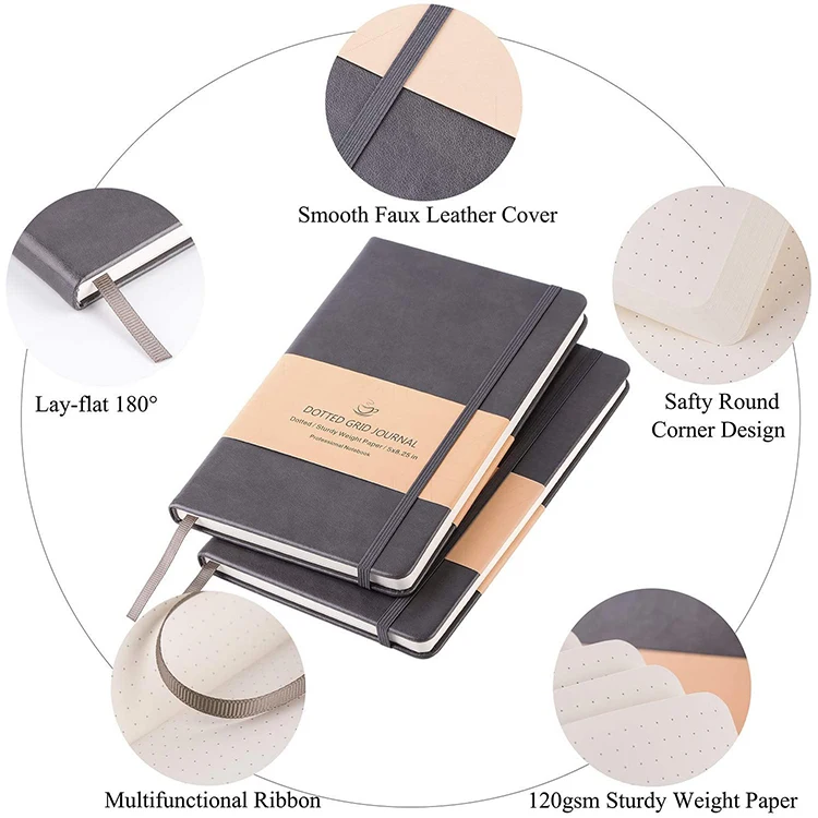 
High Quality Promotion Cheap Dot Grid Hard Cover Custom Pu Leather Notebook 