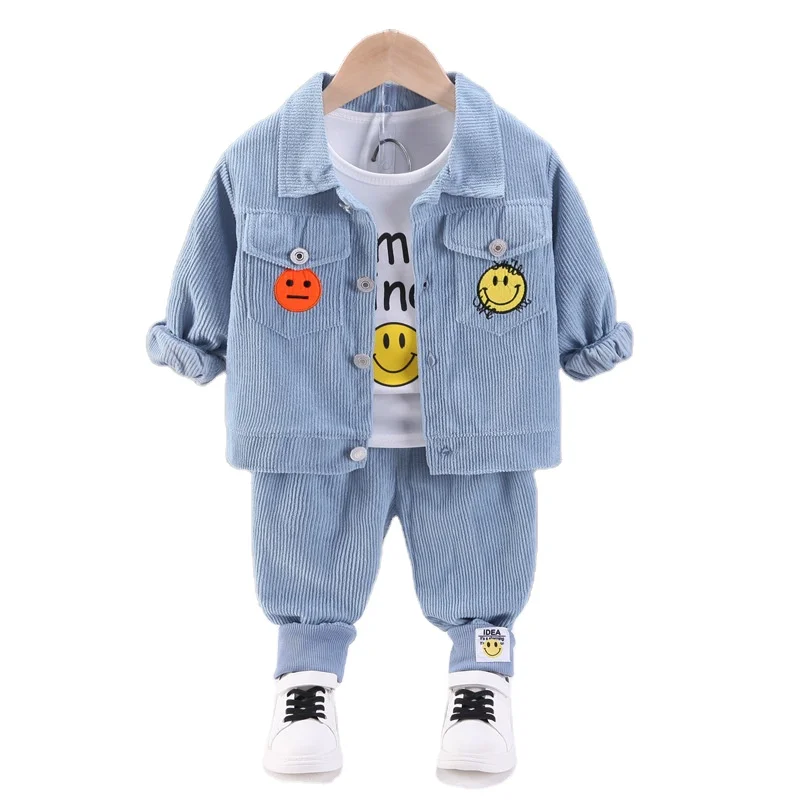 Осенняя одежда для детей школы футболка с длинным рукавом принтом Вельветовая куртка и брюки комплект из 3 предметов мальчиков