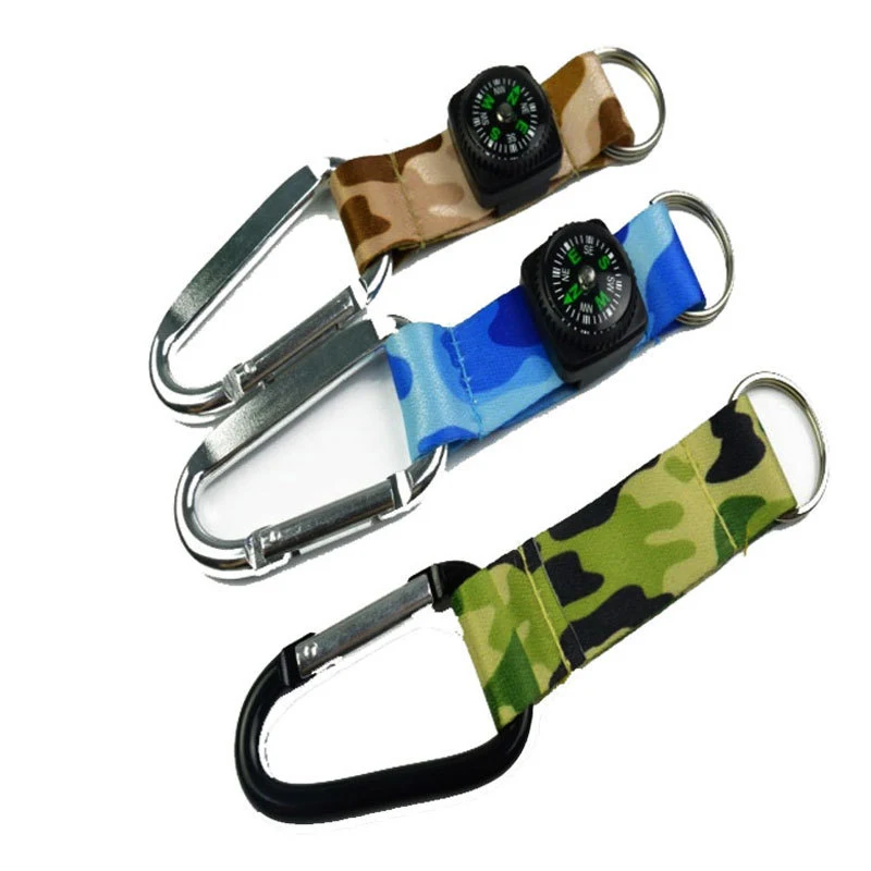Carabiner Short Wristband Lanyard With Compass Key Chain