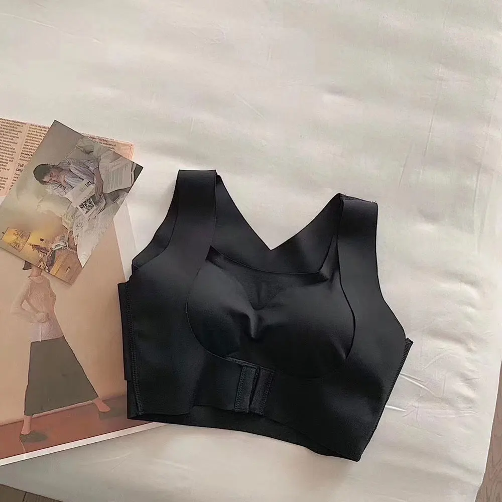 
High quality Front Closure D cup Athletic apparel sports Close Front yoga top womens gym clothing fitness seamless padded bra 