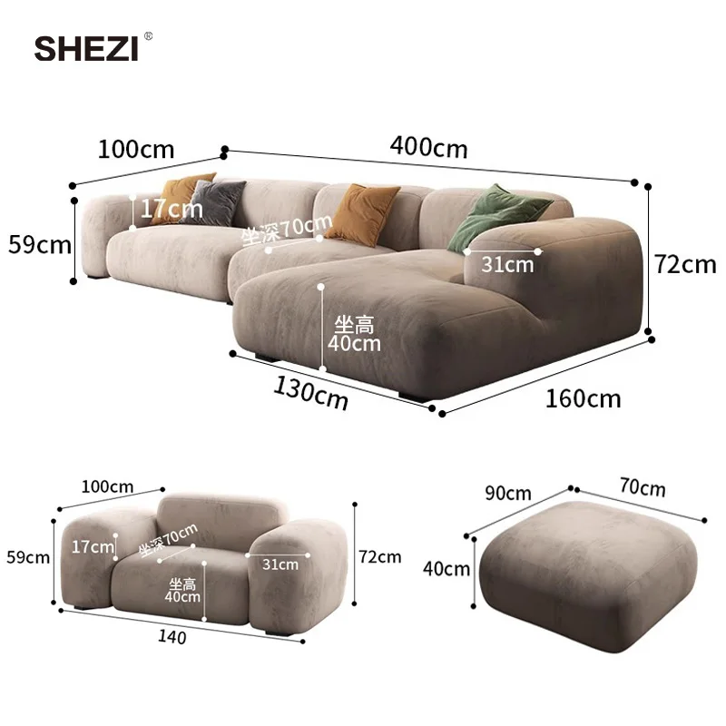 SHEZI Nordic Luxury L Shape Living Room Sofa Simple Hotel Villa Velvet Modular Sectional Sofa Couch Set