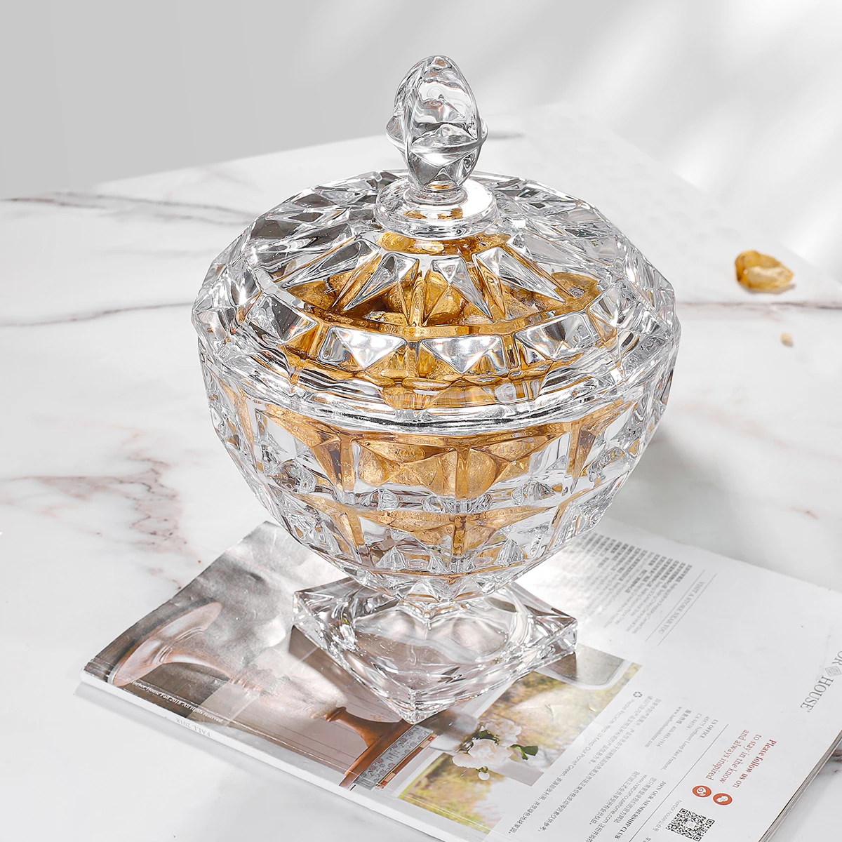 JINGHUANG crystal luxury Jeneva candy glass jars with foot wholesale glass storage containers with lids wholesale