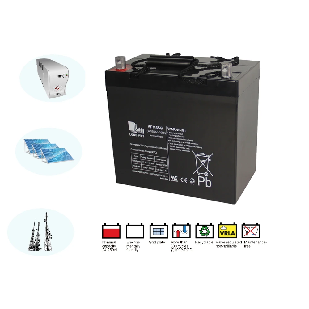 6FM55G 12V55Ah AGM batteries technology and High reliability battery LONG WAY for Lead acid battery