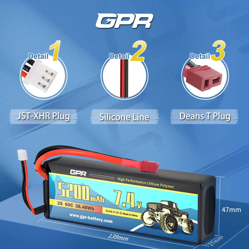 OEM 5200mAh  2S  60C 7.4V lipo battery with Deans/T plug