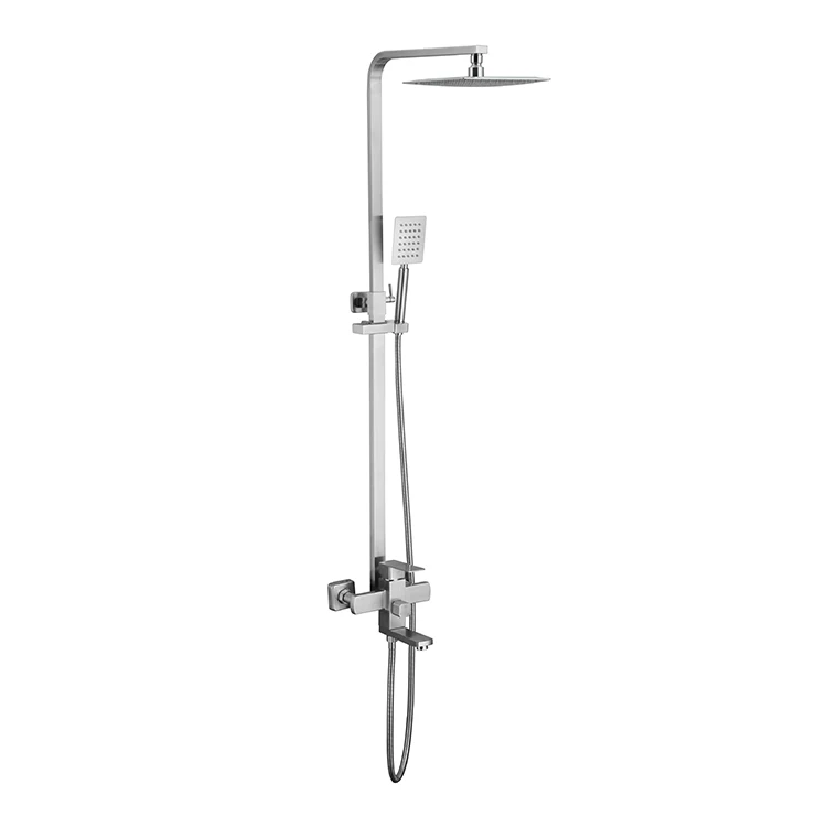slim sleek column bathroom set 8 inch head rain 304 stainless steel adjustable height shower arm bath tub filler mixer