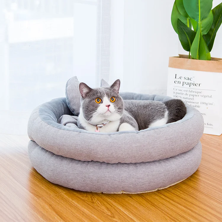 
Wholesale Custom Luxury Soft Plush Warm Pet Bed Cushion Sofa Donut Round Cat Dog Bed 