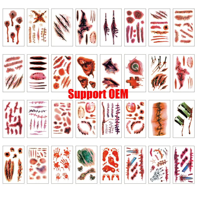 DIY Custom Tattoo Sticker Halloween Realistic Tattoo Scars Blood Wounds Stickers Body Scar Tattoo Sticker