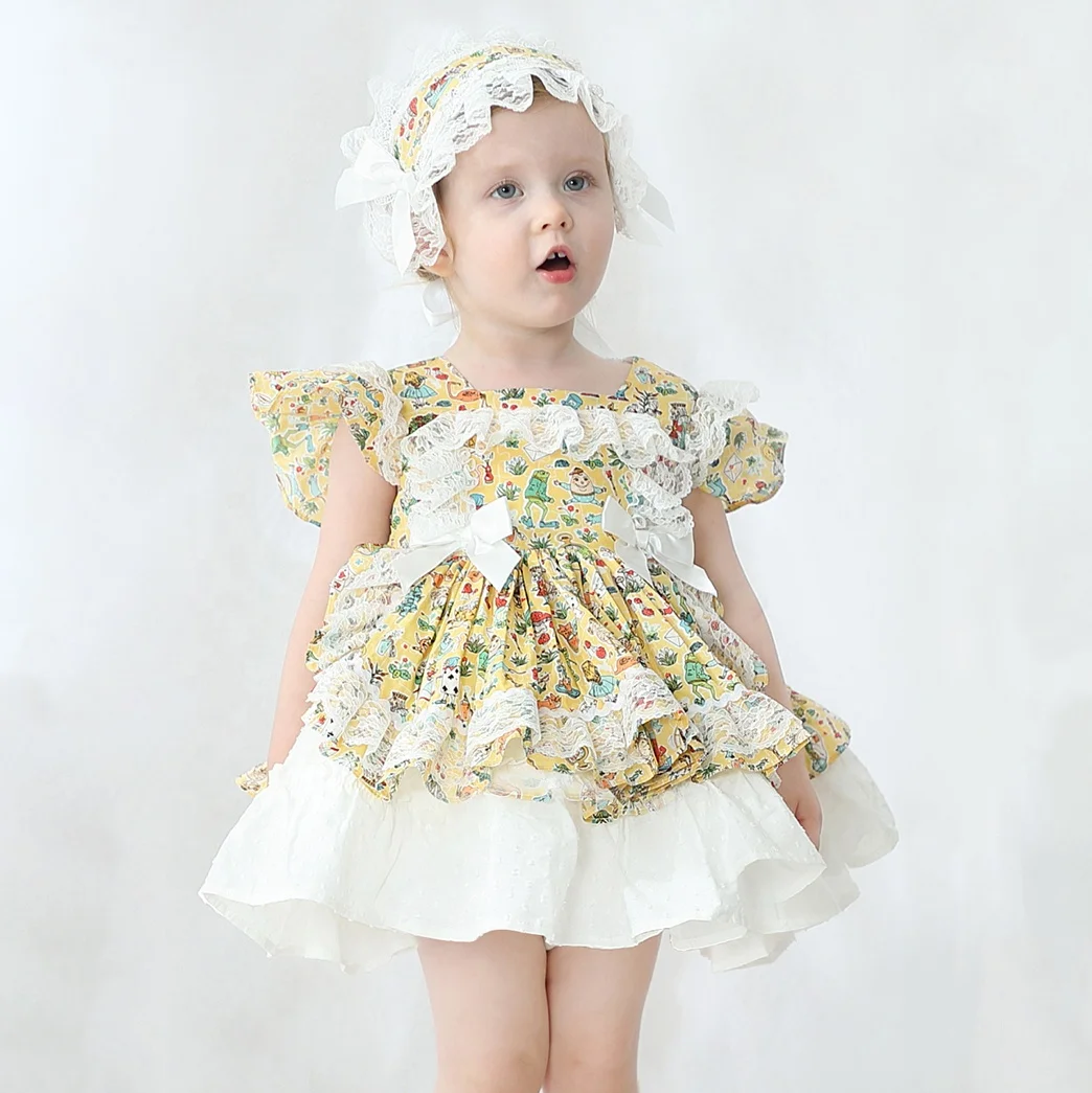 Spanish Style 2pcs Floral Vintage Party Baby Kids Girls Fashion Dresses Luxury Summer Dress 2022