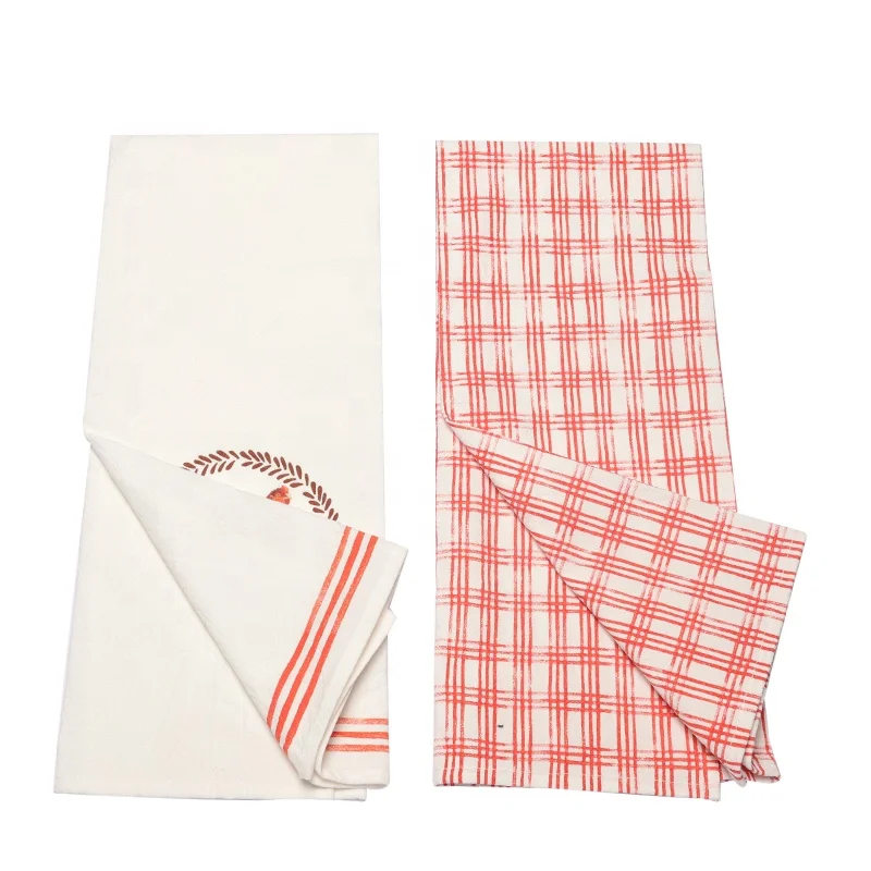 New Design high quality kitchen towel set cotton fabric printed checked tea towel