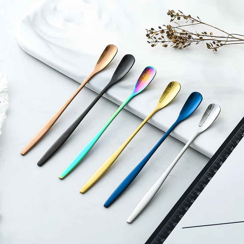 Melon seed design mixing spoon stainless steel short and long handle metal stirring spoon