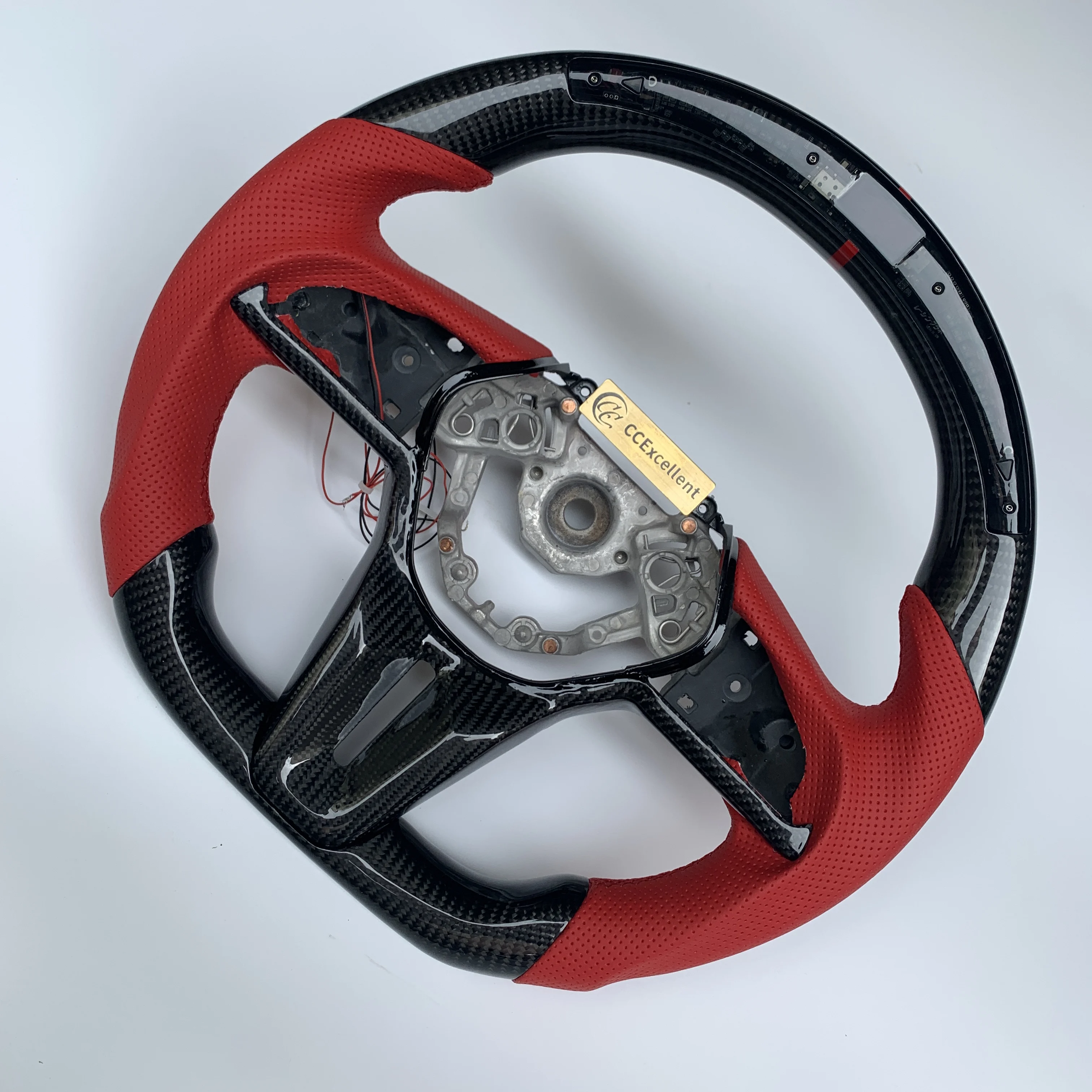 New design gtr r35 steering wheel carbon fiber with red perforated leather LED light carbon trim