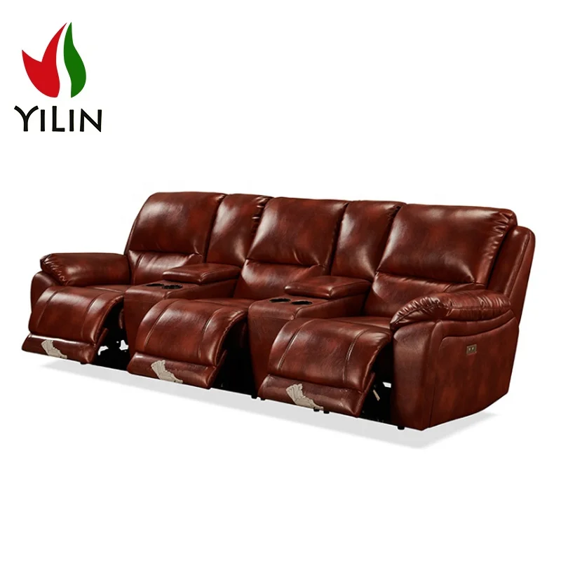 R607 Italian Design Leather Sectional Power Recliner With Storage Table Movie Seat