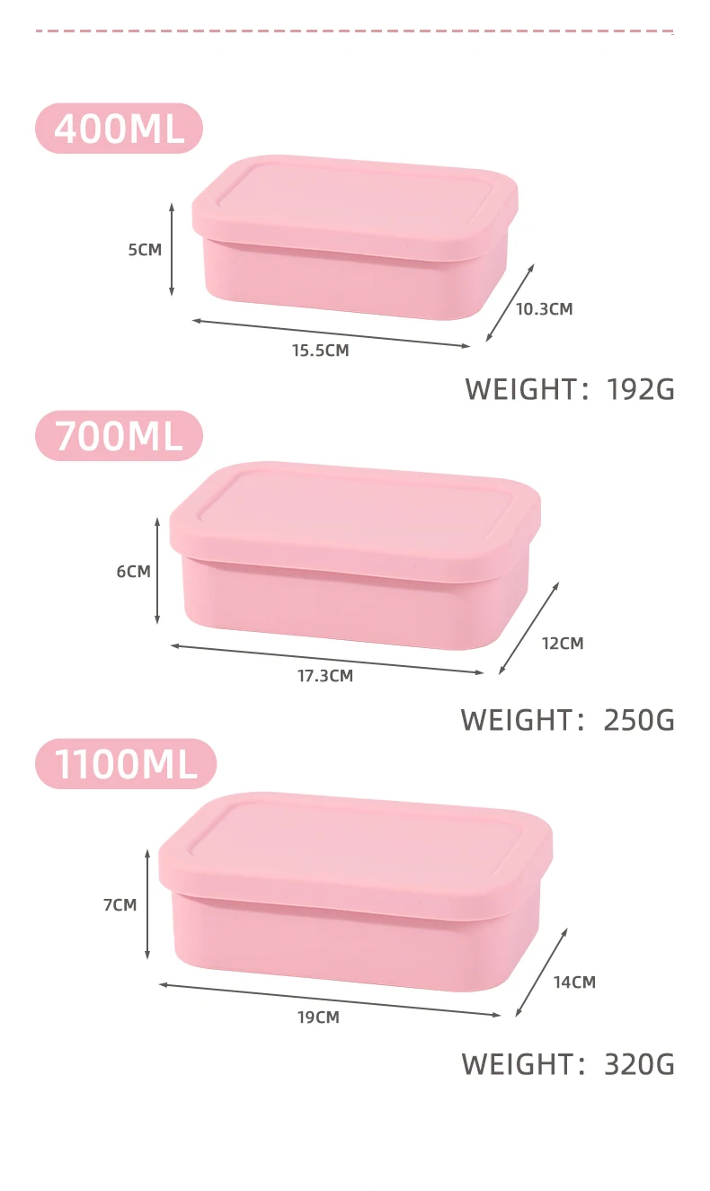 New Arrival Round 3 Size Sealed Microwave Kitchen Storage Silicone Food Containers BPA Free Portable Bento Lunch Boxes for Kids