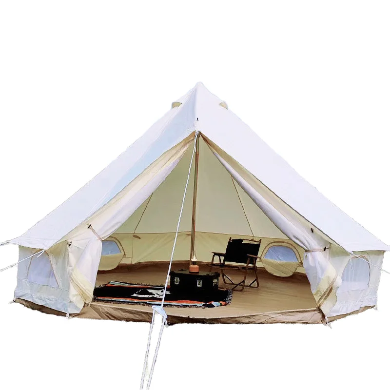 Luxury Canvas Cotton Bell Tent New Design 3M/4M/5M/6M Outdoor Camping Yurt 4 Seasons Aluminum Glamping Automatic 5-12 Hotels