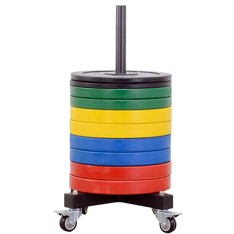 Dinuo High Quality Gym Equipment Strength Training Weight Plate Stand Movable Barbell Bumper Plates Rack With Wheels