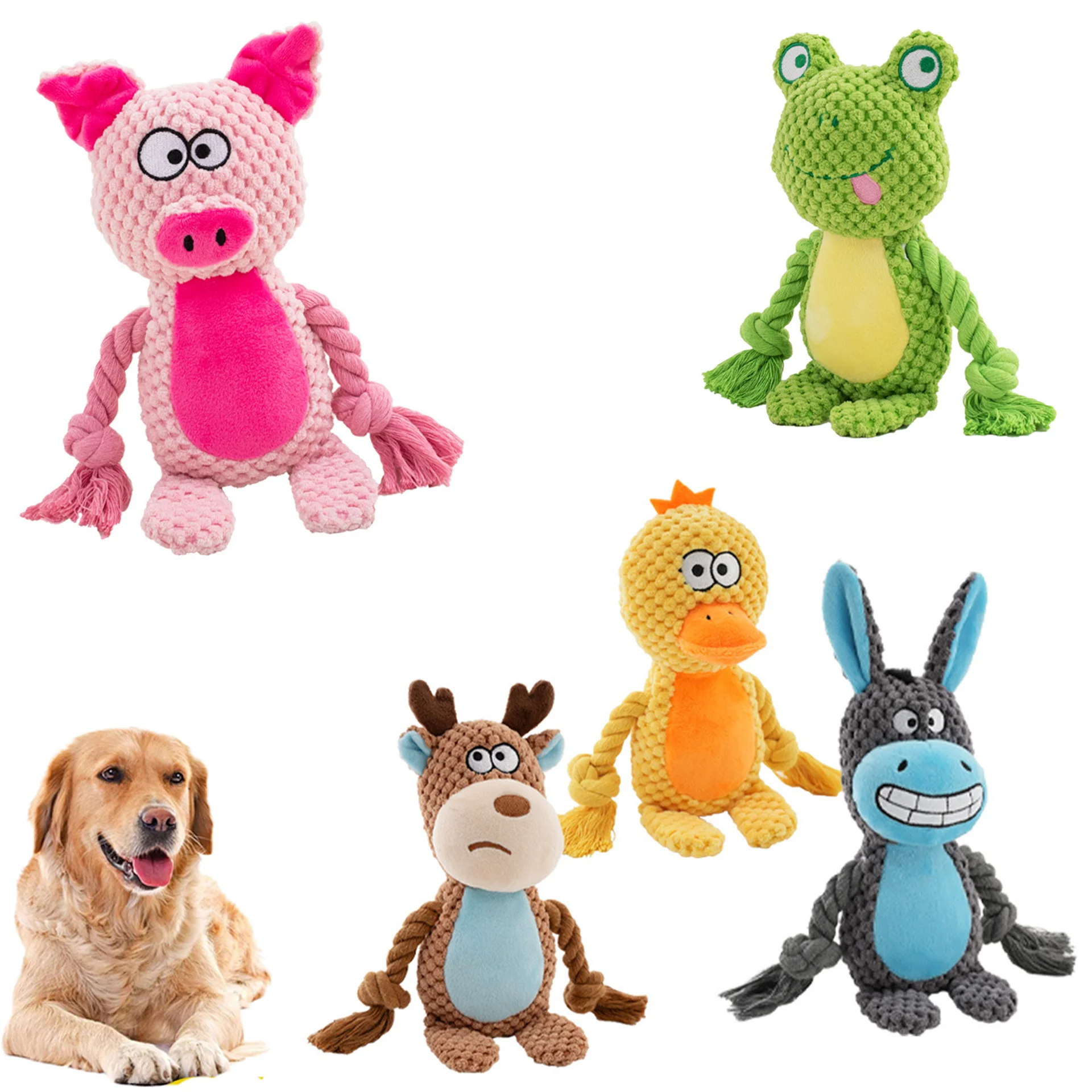 2024 New product Wholesale new cute animal shapes interactive training chew cat dog toy cotton dog toy