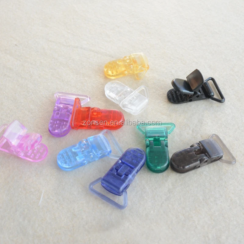 Wholesale 20MM T Shape Clear Plastic Clips Transparent Colored Baby Teether Plastic Pacifier Chain Clip