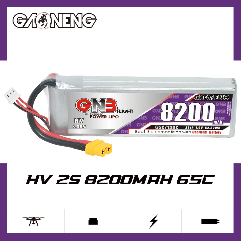 GNB GAONENG LiHV 8200mAh 2S 7 6 V 65C 130C XT60 RC LiPo Аккумулятор автомобильный Дрон для самолета Мультикоптер лодки